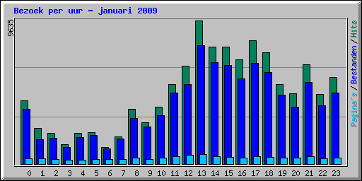 Bezoek per uur - januari 2009