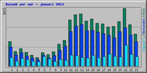 Bezoek per uur - januari 2013